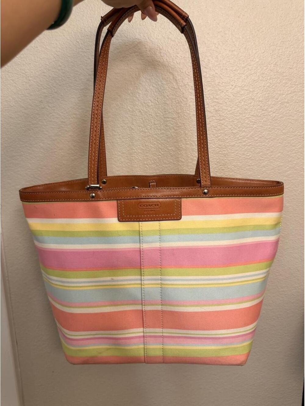 Vintage Coach Tote Bag with Horizontal Stripes